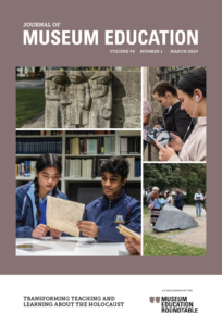Image of the cover of JME 49.1. A collection of photographs that capture learning moments at Holocaust monuments and sites in various areas in the world.