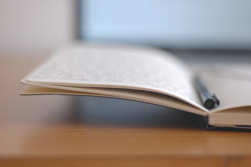 An open notebook on a table